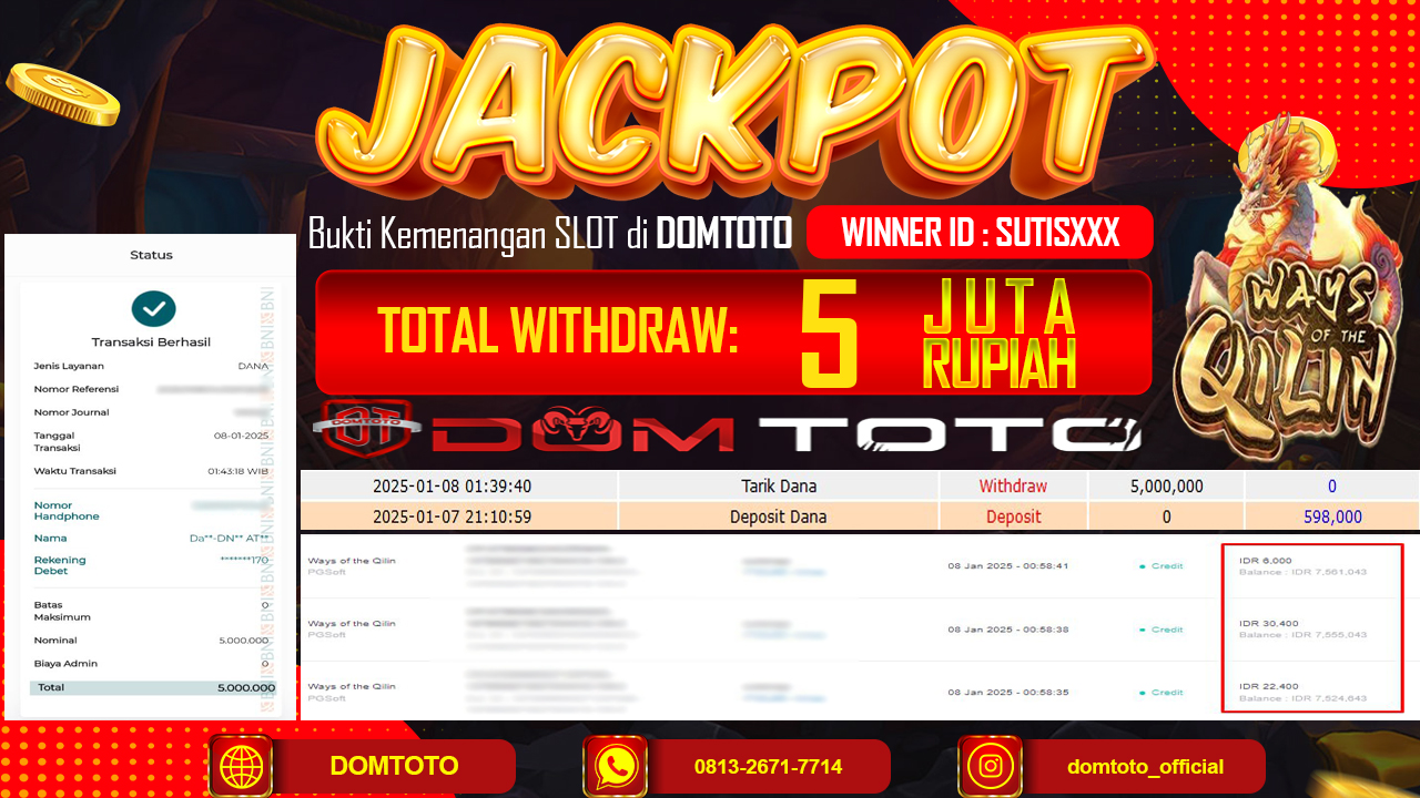 JACKPOT SLOT WAYS OF QILIN 08 JANUARI 2025